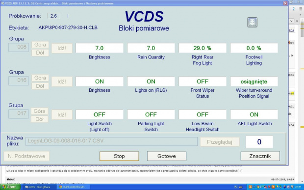 VCDS sensor deszczu