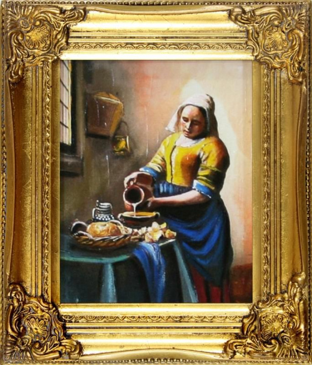 Jan Vermeer-Große Meister-34x30cm Ölgemälde Handgemalt Leinwand Rahmen-Sygniert.cena 39,99 euro. wysylka 0 euro. malowany recznie