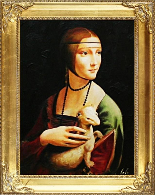 Leonardo da Vinci - Dame mit Hermelin-Große Meister-47x37cm Ölgemälde Handgemalt Leinwand Rahmen-Sygniert.cena 59,99 euro. wysylka 0 euro. malowany recznie